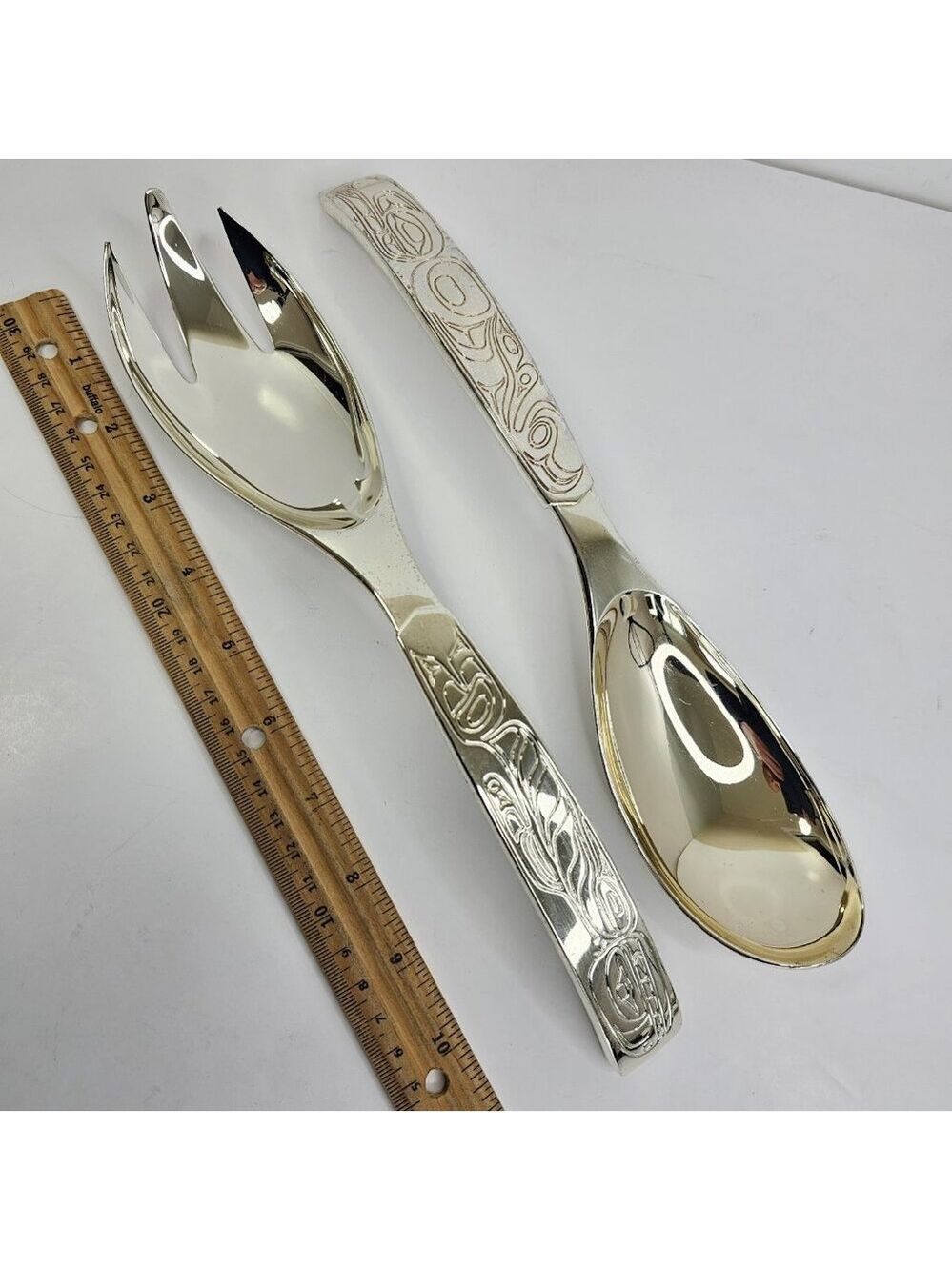 Native Essence Decorative Fork and Spoon Silver Plate Salad Spoons Tribal